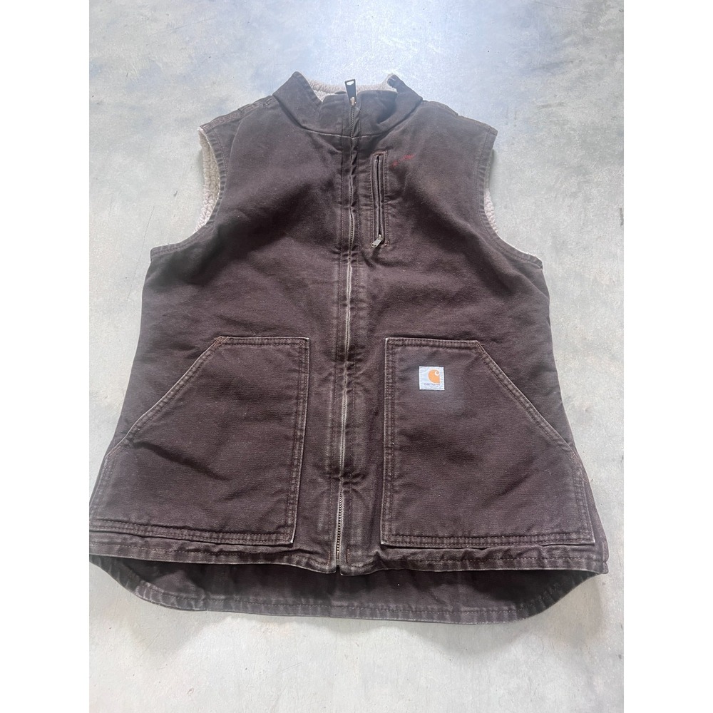 Vintage Carhartt Duck Vest Unisex S 4/6 Brown Sherpa Utility Outdoor Workwear